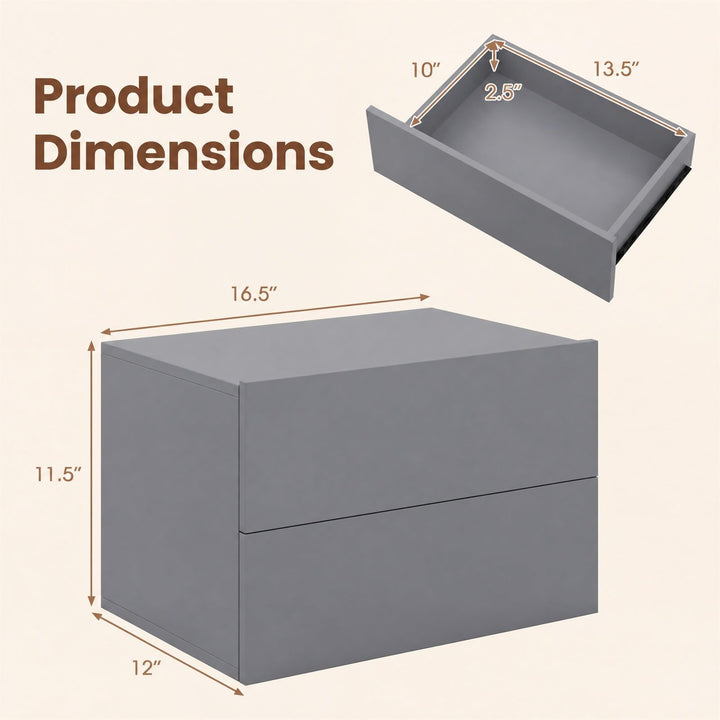 Giantex Floating Nightstand | Wall-Mounted Bedside Table with 2 Drawers (1/2)