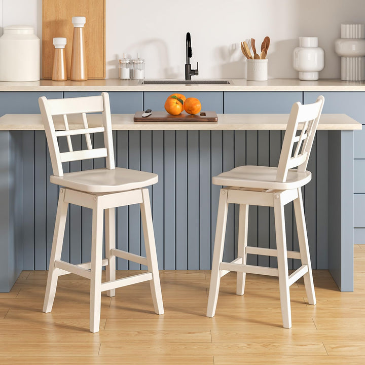 Giantex Bar Stools, Farmhouse Swivel Barstools with 6-Grid Hollow Back &amp; Ergonomic Contoured Seat