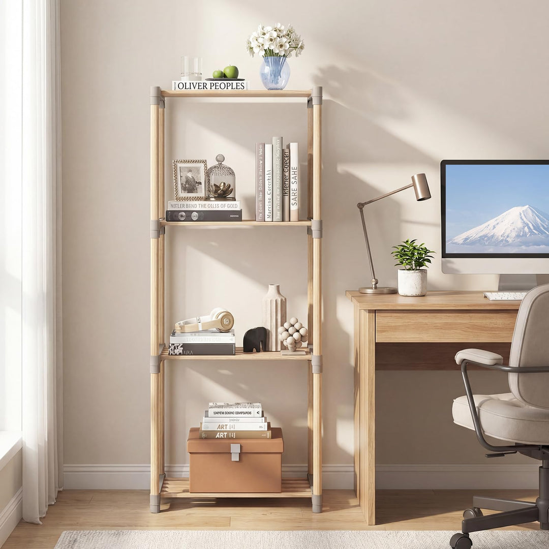 Giantex 4-Tier Bookshelf | Pine Wood Bookcase with Open Shelves