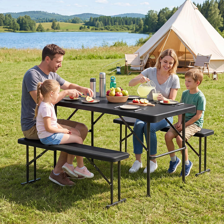 Giantex Folding Picnic Table Bench Set | Rectangular Patio Dining Table Set for 4