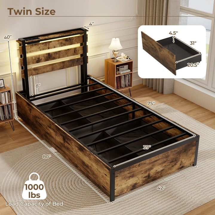 Giantex Queen/Full/Twin Size Bed Frame with LED Lights Headboard and 4 Storage Drawers