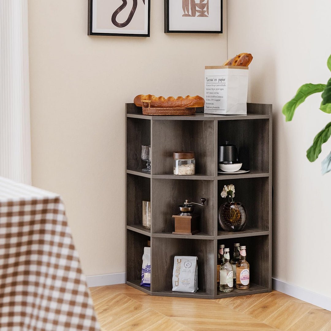 Giantex 3-Tier Corner Cabinet with Charging Station, Corner Shelf with 9 Cubbies, 2 USB Ports &amp; 4 Outlets