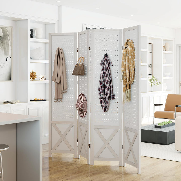 Giantex 4 Panel Foldable Solid Wood Frame Pegboard Room Divider (64"W x 67"H)