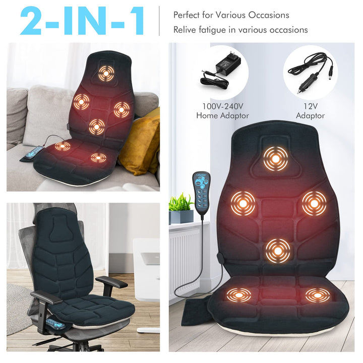 Giantex Memory Foam Massage Seat Cushion, Back Massager with 6 Vibration Massage Nodes &amp; 2