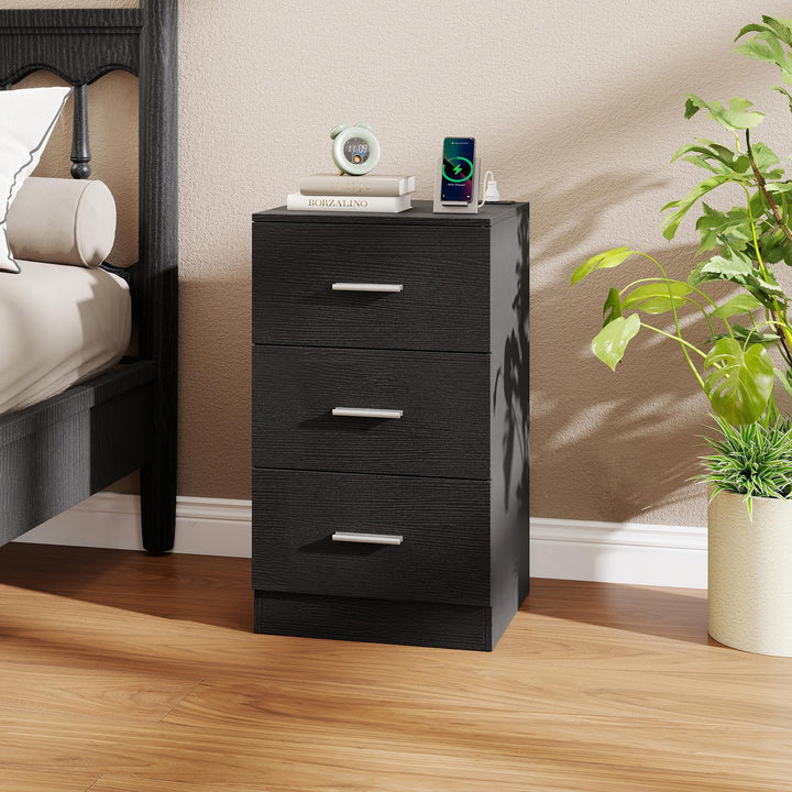 Giantex Night Stand with Charging Station - 26’’ Tall Side End Table