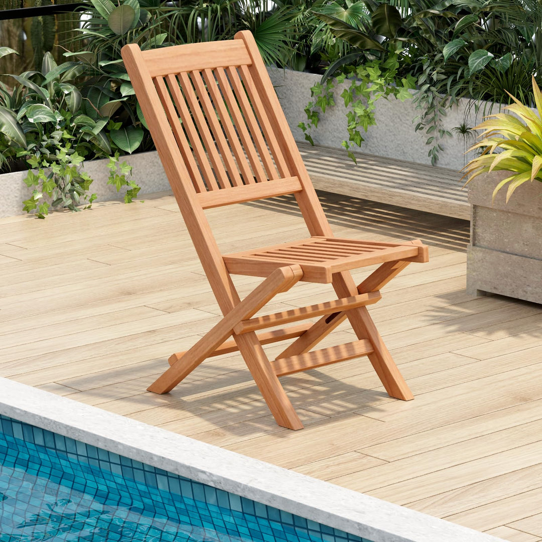 Giantex Patio Folding Chairs, Solid Teak Wood Outdoor Chairs with Slatted Seat &amp; Back