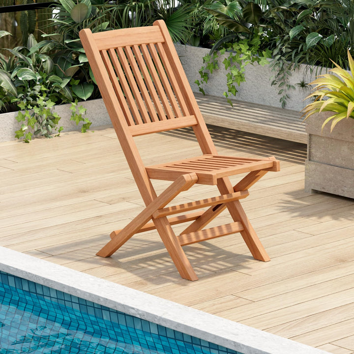 Giantex Patio Folding Chairs, Solid Teak Wood Outdoor Chairs with Slatted Seat &amp; Back