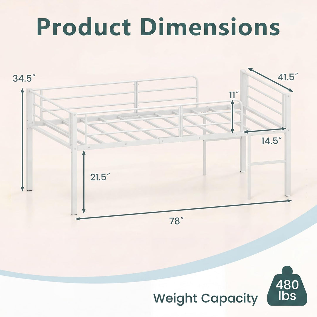 GIANTEX Twin Low Loft Bed | Metal Bed Frame with 21.5" H Under-Bed Space