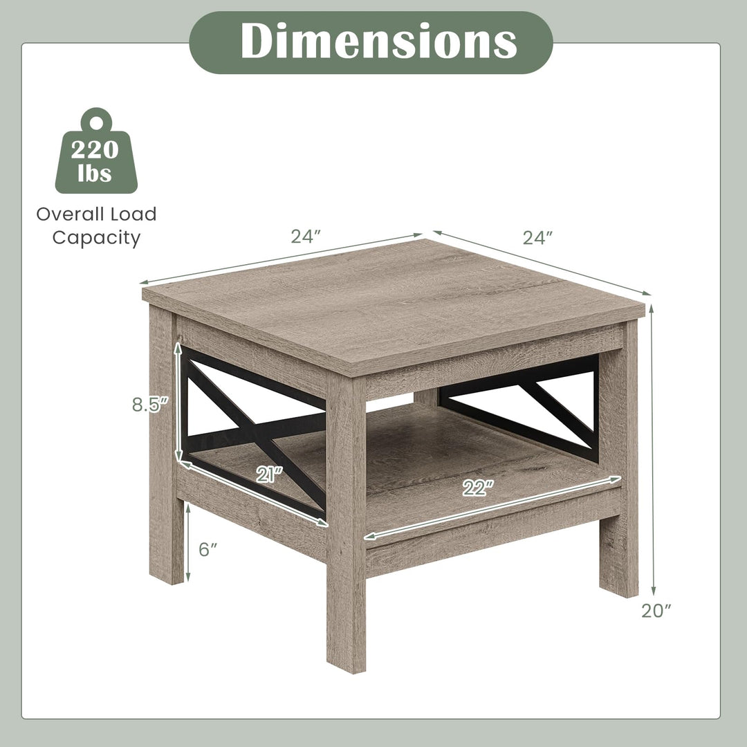 Giantex 2-Tier Square End Table with Storage Shelf &amp; X-Frame