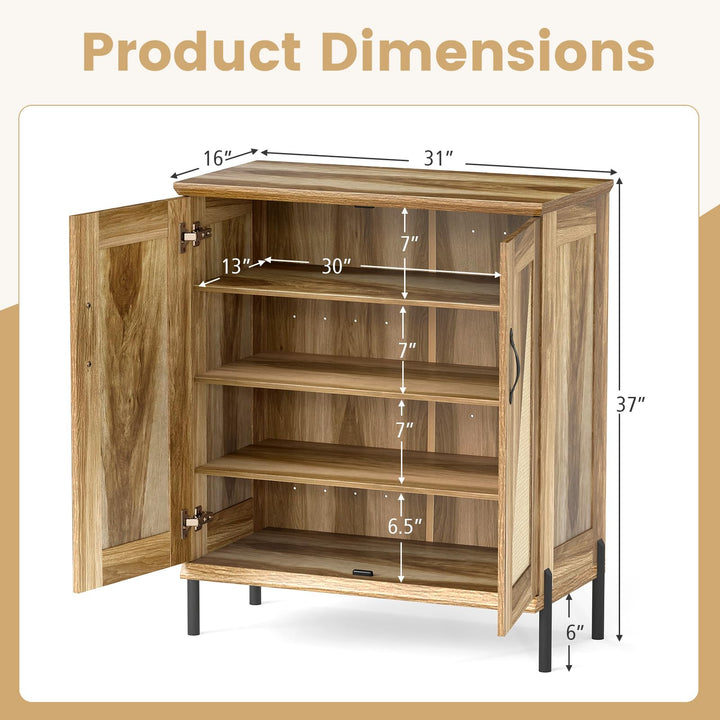 Giantex 5-Tier Farmhouse Shoe Storage Cabinet with Woven Rattan Doors,