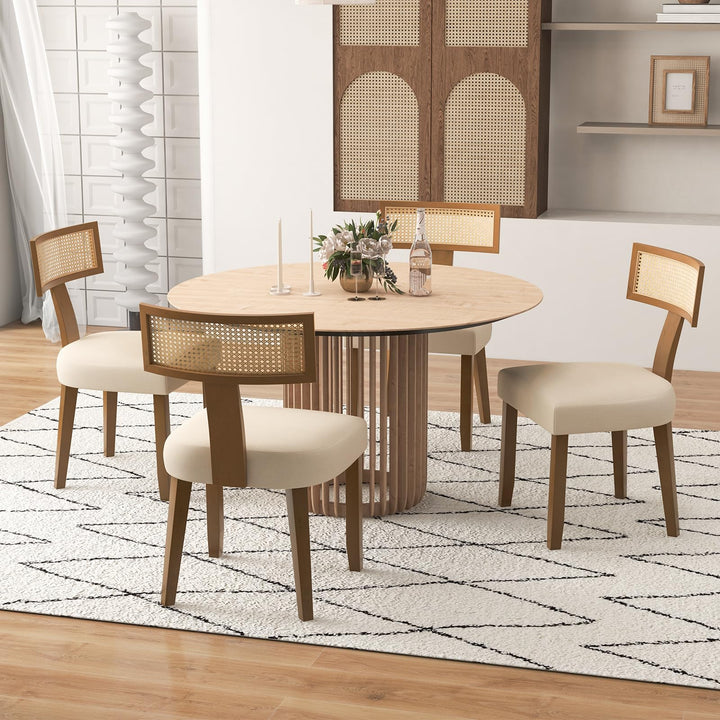 Giantex Rattan Dining Chairs Set, Mid Century Modern Kitchen Chairs w/Rattan Backrest &amp; Rubber Wood Legs