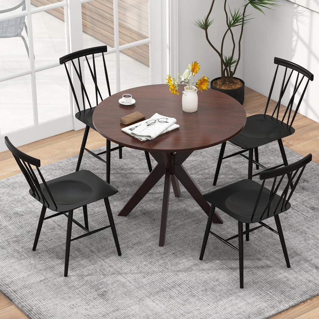 Giantex Metal Dining Chairs Set, Farmhouse Kitchen Chairs w/High Cross Backrest &amp; Curved Seat