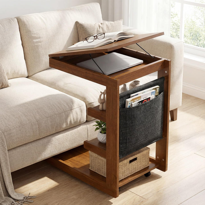 Giantex C-Shaped End Table with Wheels w/Adjustable Desktop