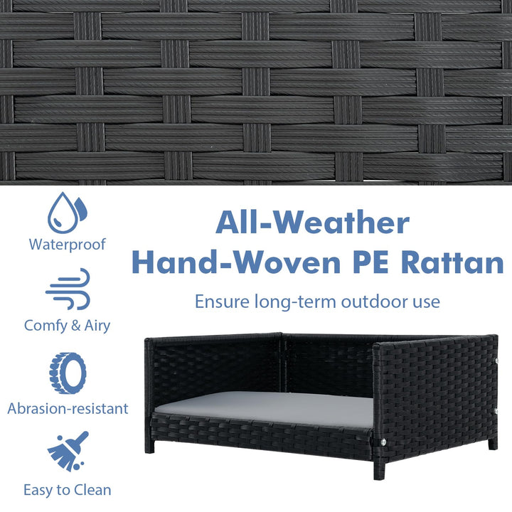 Giantex Wicker Dog Bed, Raised Woven Rattan Pet Bed Sofa Couch w/Waterproof &amp; Washable Cushion