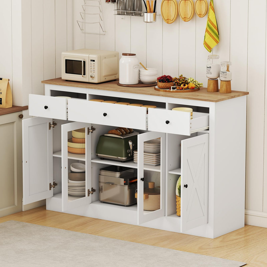 Giantex 55" Large Buffet Sideboard with 3 Drawers &amp; 2 See-Through Doors