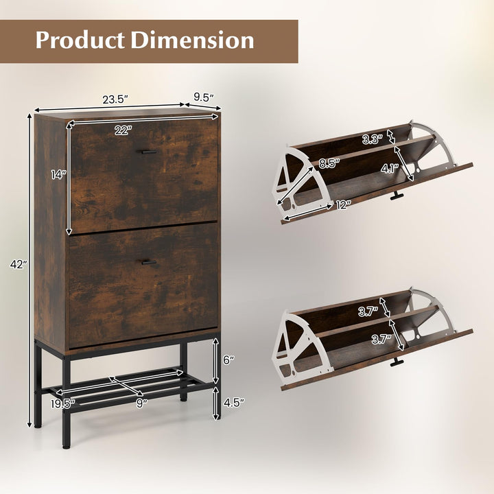Giantex Shoe Storage Cabinet - Hidden Shoe Organizer with 2 Flip Drawers, Adjustable &amp; Removable Interior Shelves