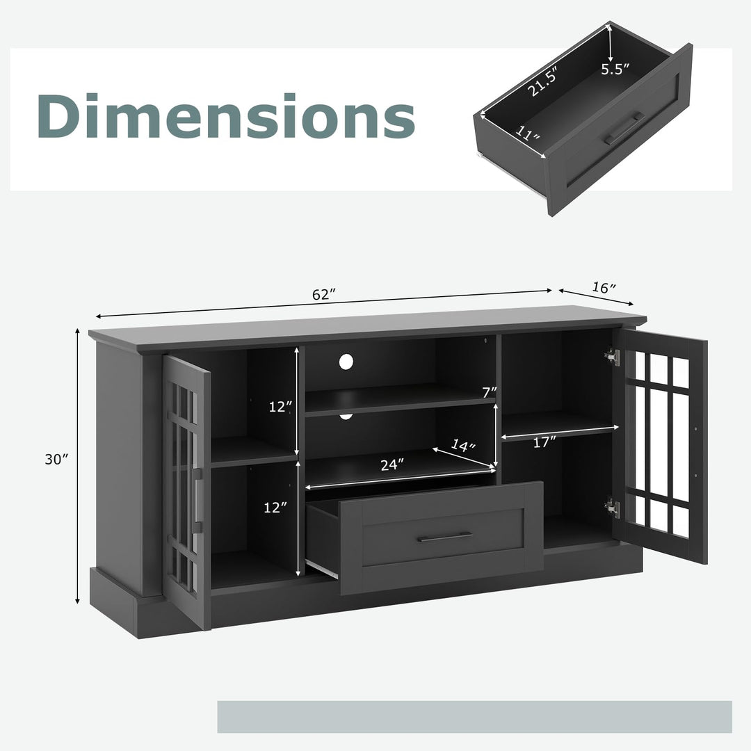 Giantex Farmhouse TV Stand for 65/70 Inch TV with Storage Cabinets &amp; Glass Door