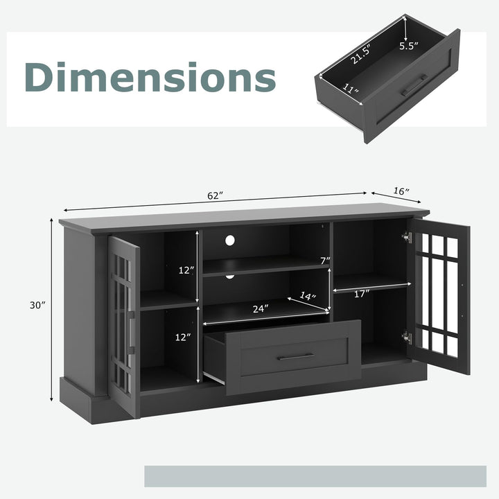 Giantex Farmhouse TV Stand for 65/70 Inch TV with Storage Cabinets &amp; Glass Door