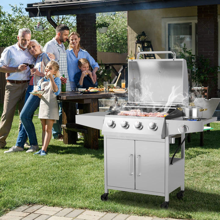 Giantex 4-Burner Propane Gas Grill with Side Burner Stainless Steel Outdoor BBQ Grill