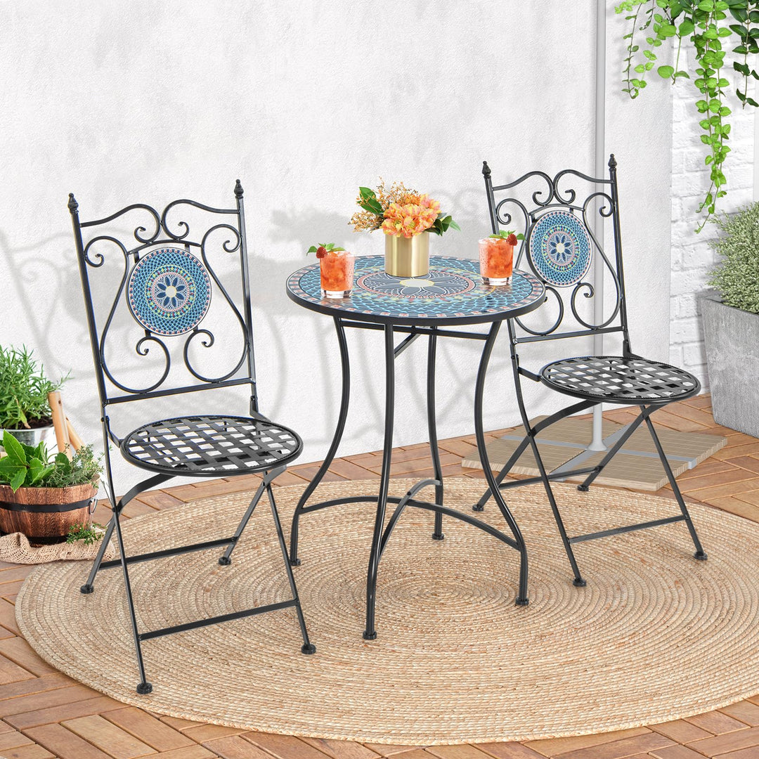 Giantex Patio Folding Chairs, Mosaic Bistro Chairs w/Backrest &amp; Round Seat for Porch Balcony Lawn