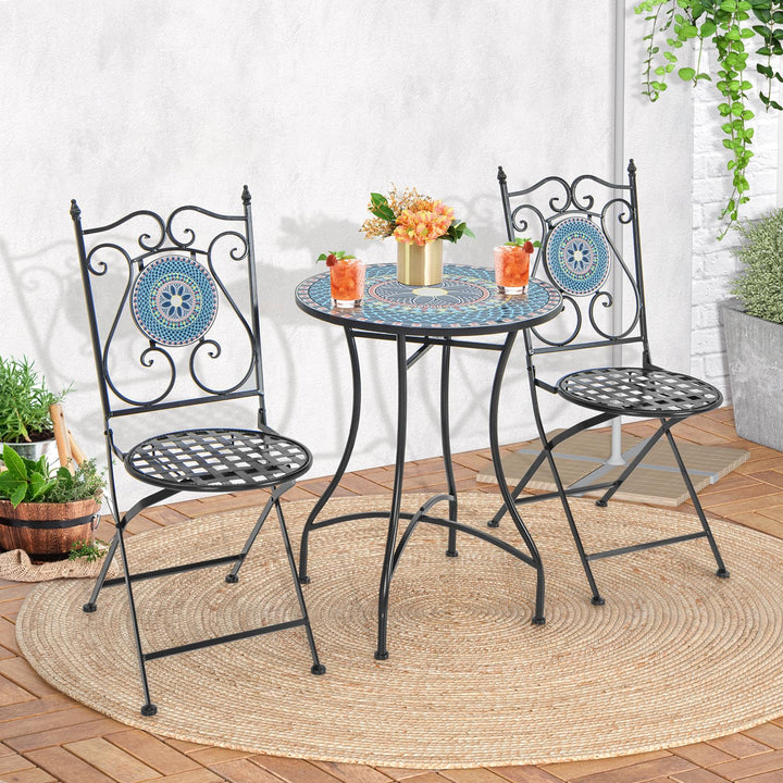 Giantex Patio Folding Chairs, Mosaic Bistro Chairs w/Backrest &amp; Round Seat for Porch Balcony Lawn