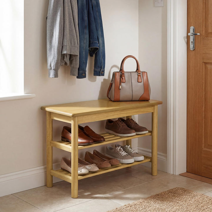 Giantex 3-Tier Entryway Shoe Rack Bench with Slat Shelves (12 x 24 x 17 Inches)