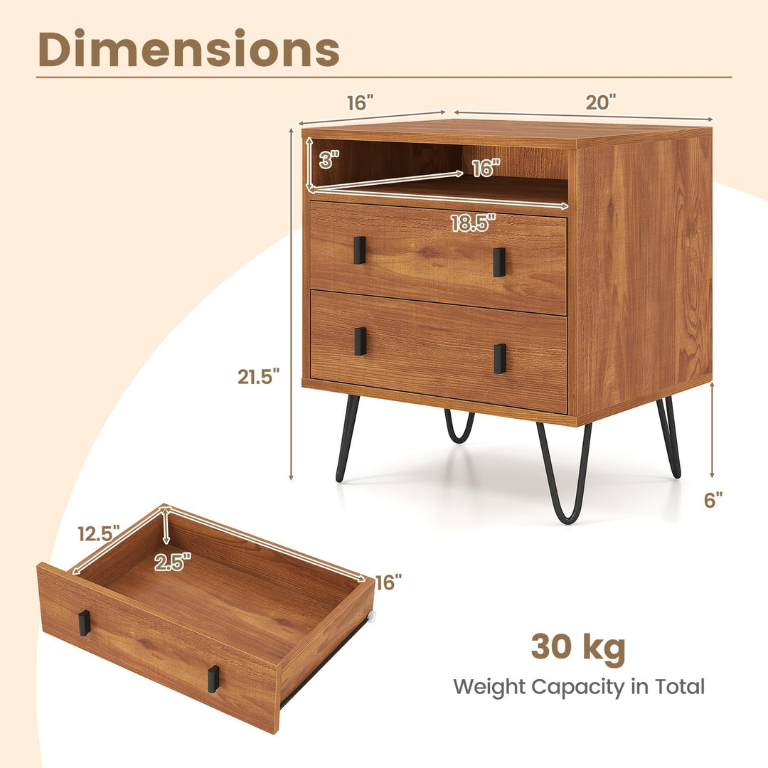 Giantex Night Stand with 2 Drawers for Bedroom Home Office