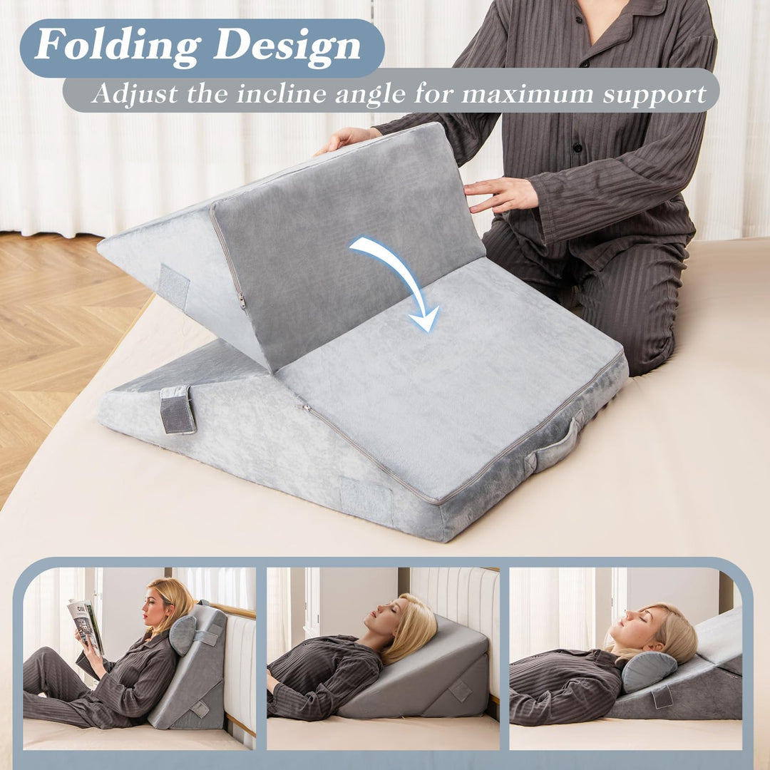 Giantex Bed Wedge Pillow for Sleeping, 12 Inch Adjustable Triangle Pillow with Air Memory Foam
