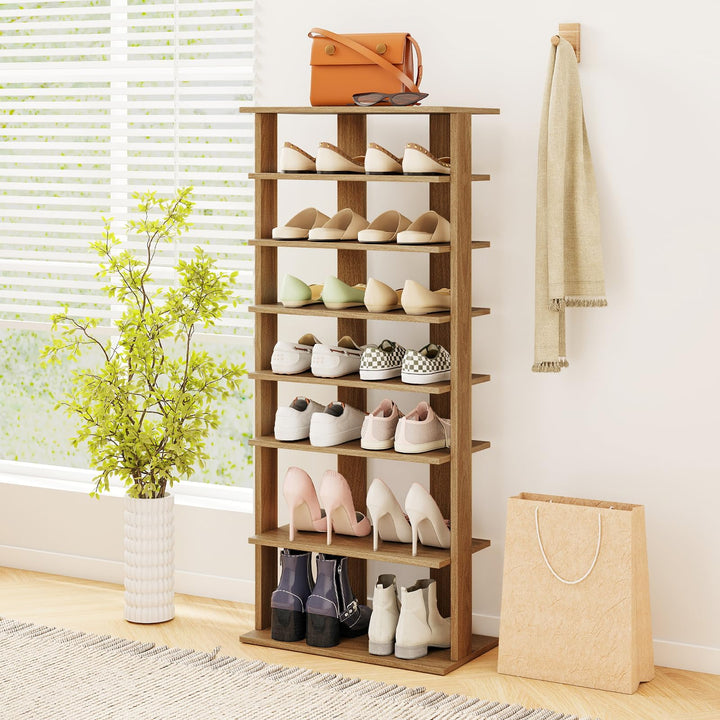 Giantex 8-Tier Wooden Shoe Rack Patented Double Row Shoe Organizer for 16 Pairs