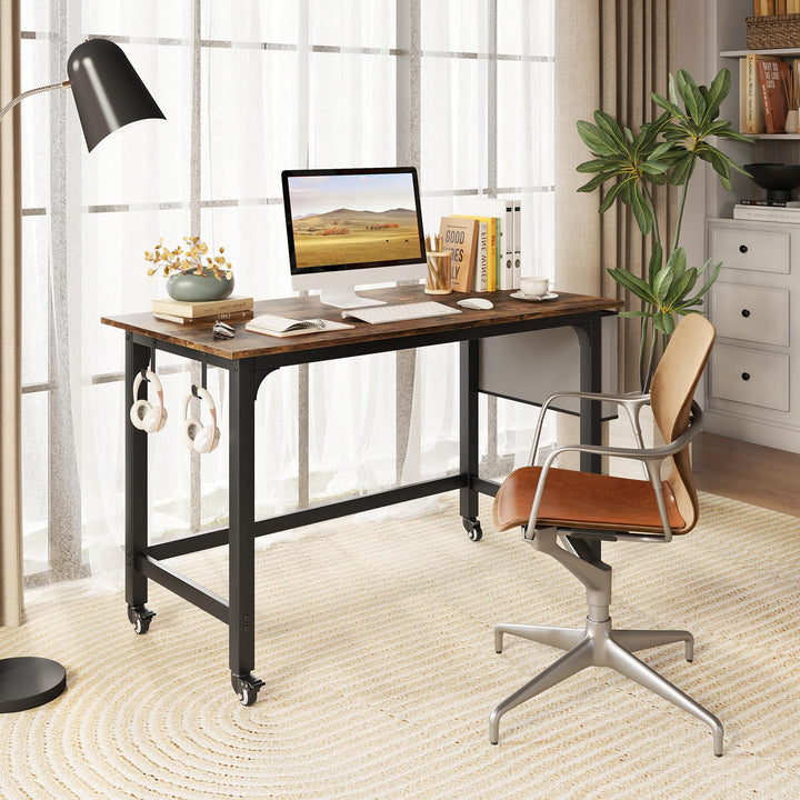 Giantex 48" Rolling Computer Desk, Mobile Study Writing Desk with Wheels &amp; Metal Frame, Simple Style Home Office Work Bench