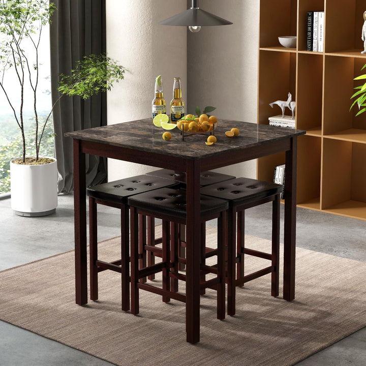 5-Piece Bar Table Set Counter-Height Dining Table and 4 Bar Stools-Brown &amp; White