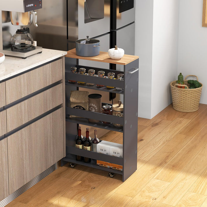 Giantex 4 Tier Rolling Slim Storage Cart, 8” Narrow Slide Out Kitchen Cart w/Handle &amp; Open Shelves