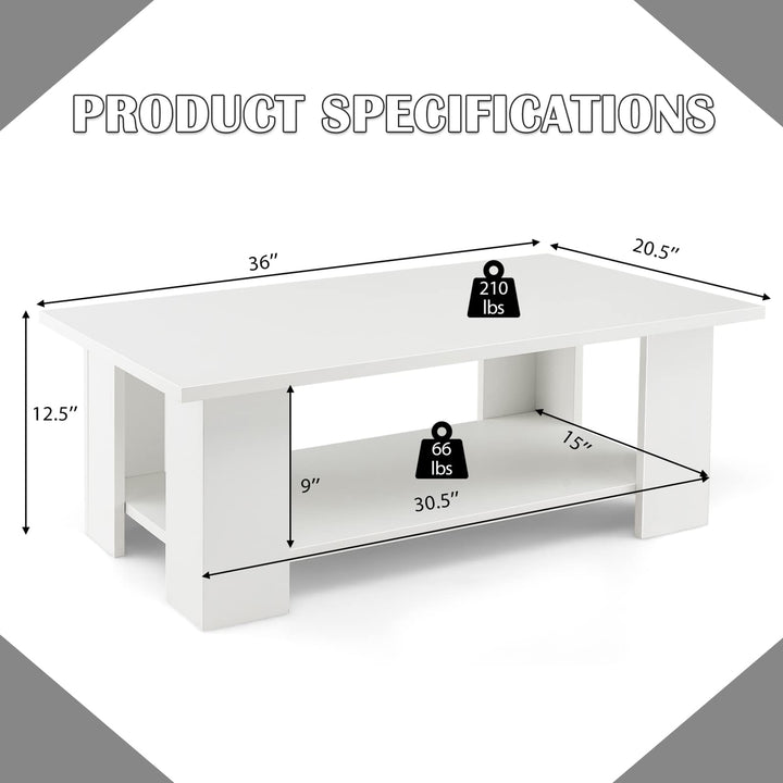 Giantex Wood Coffee Table w/Storage Shelf, 36"L 2-Tier Large Modern Tea Table, White