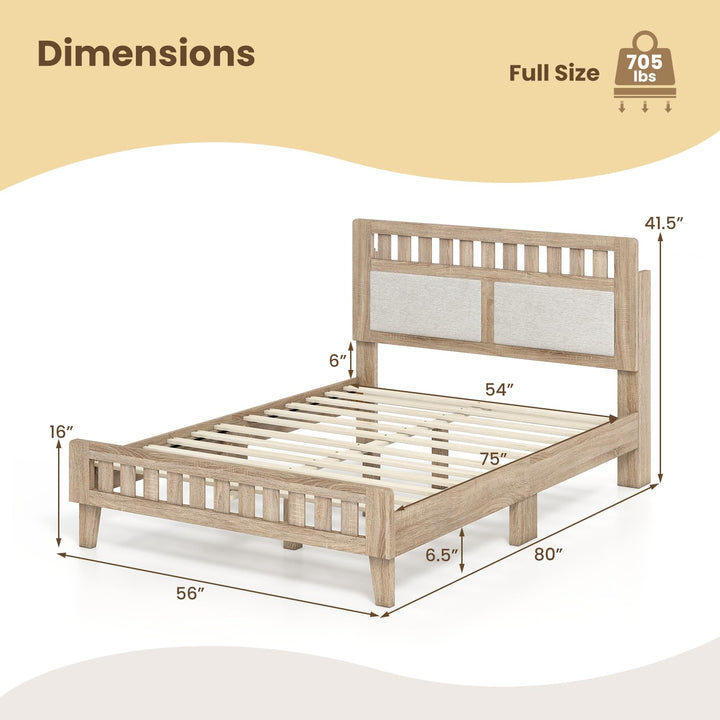 Giantex Mid-Century Wood Bed Frame with Upholstered Headboard (Full/Twin/Queen)