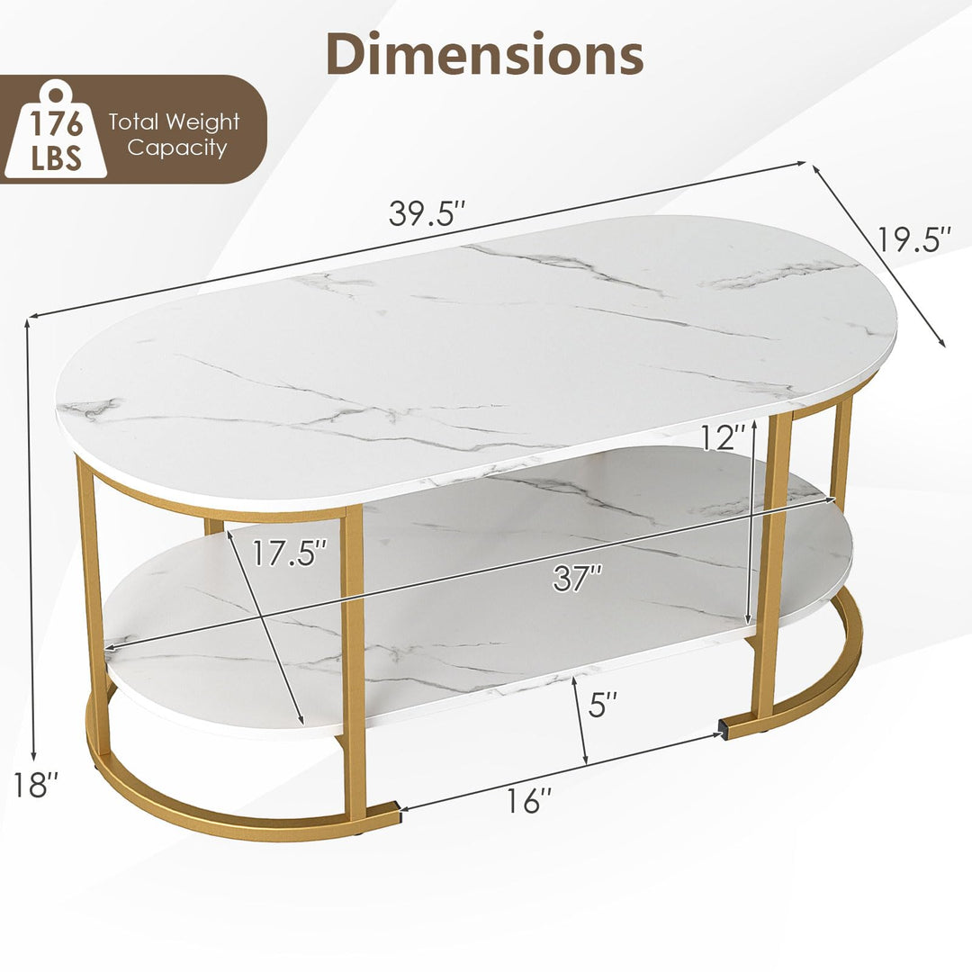 Giantex 2-Tier Coffee Table Oval Center Table with Wood Grain Top &amp; Open Storage Shelf