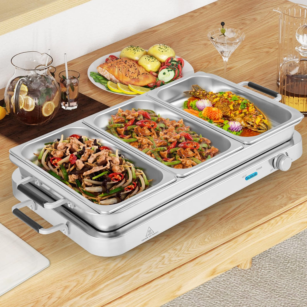 Giantex Buffet Server &amp; Electric Food Warmer, 2-in-1 Food Warming Tray, Adjustable Temperature