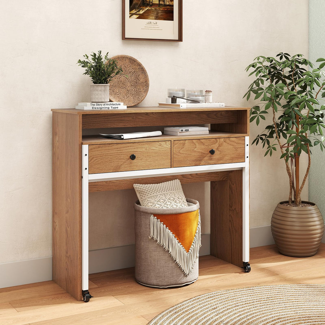 Giantex Small Computer Desk with Hutch &amp; Drawers