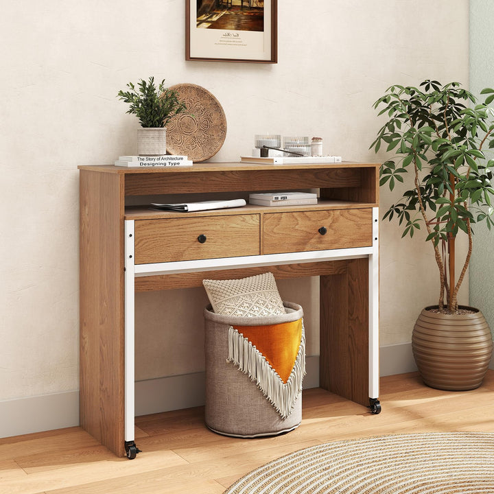 Giantex Small Computer Desk with Hutch &amp; Drawers