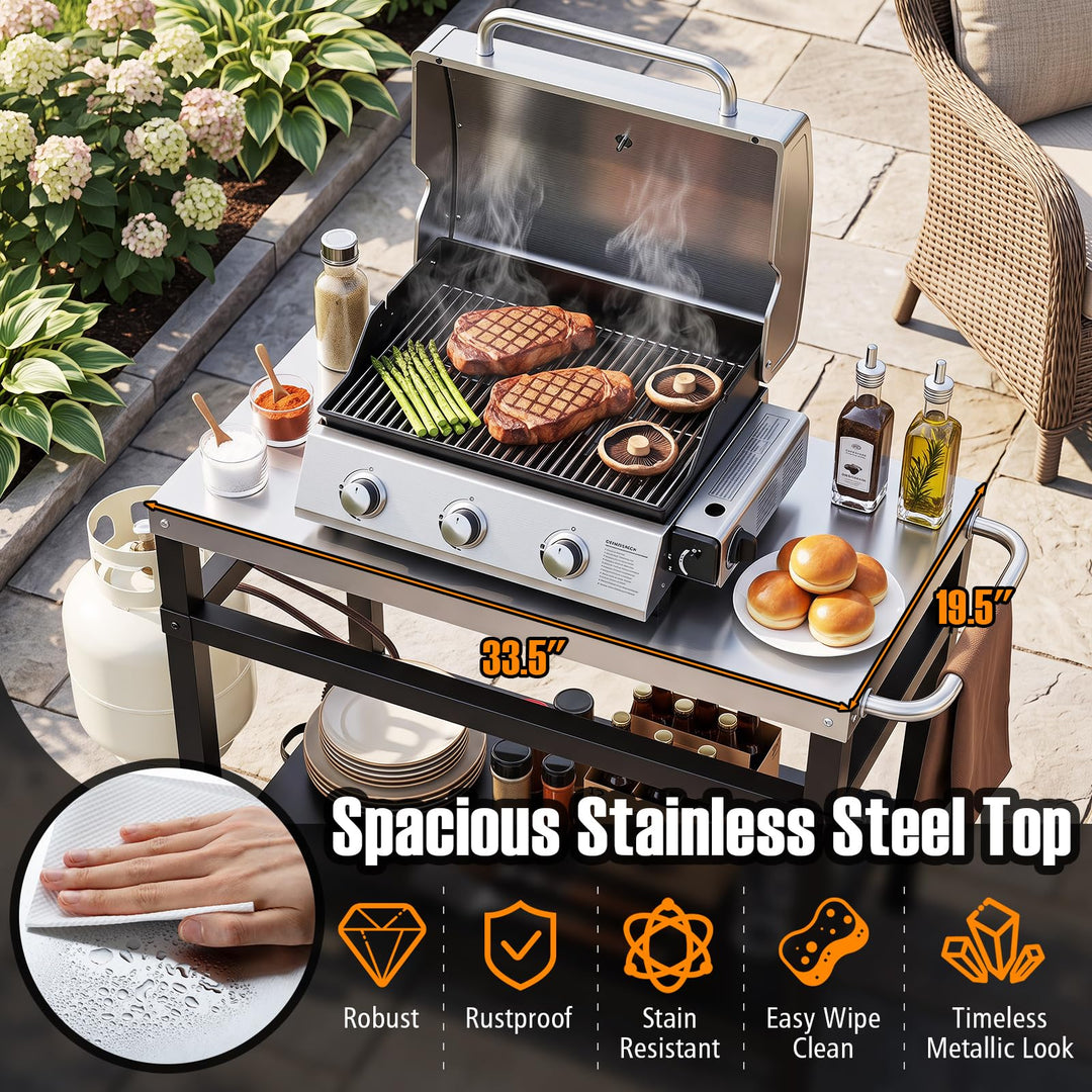 Giantex Outdoor Grill Cart with Stainless Steel Tabletop &amp; Storage Shelf