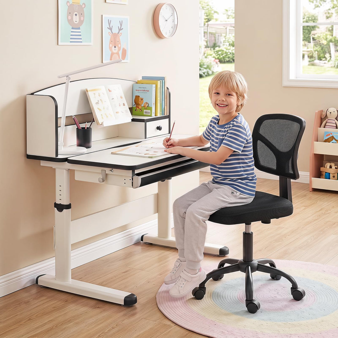 Giantex Armless Kids Desk Chair | Rolling Study Chair with Wheels &amp; Adjustable Height