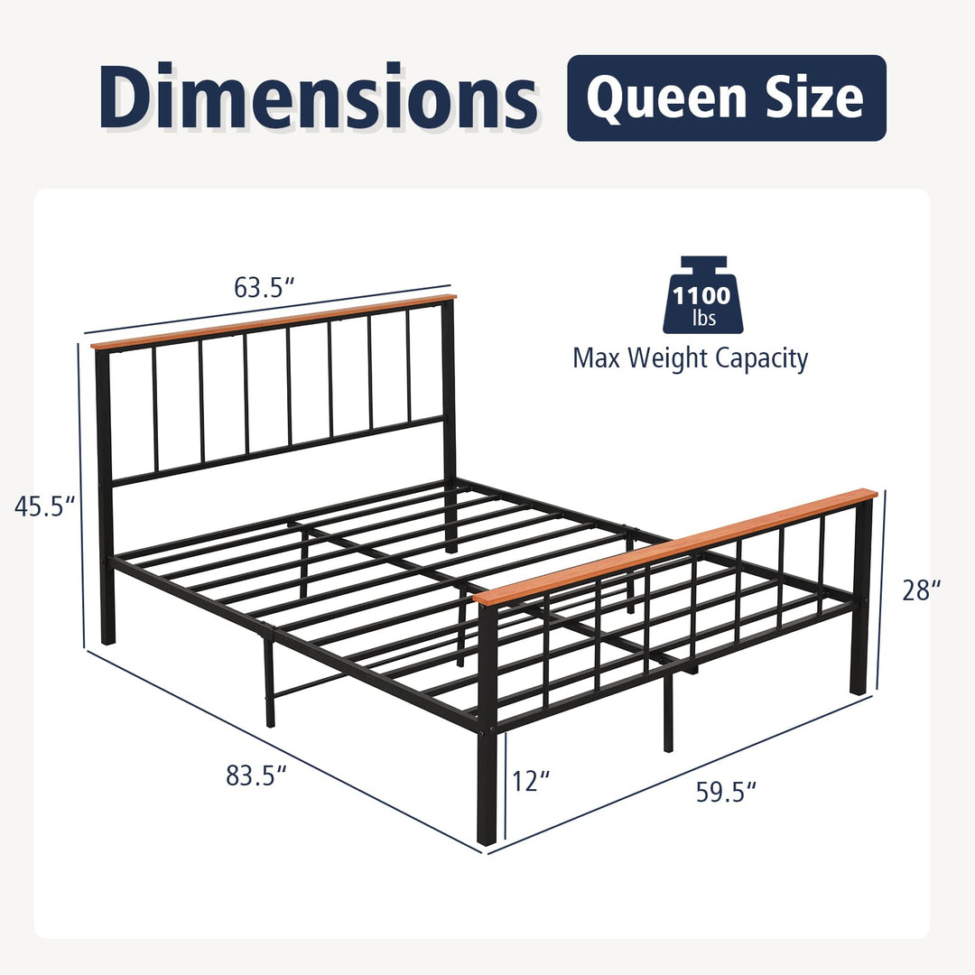 Giantex Queen/Full Size Metal Platform Bed Frame with Spindle Headboard &amp; Footboard, Black