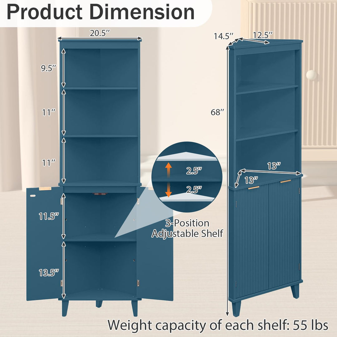Giantex 68" Tall Corner Modern Bathroom Floor Storage Cabinet,