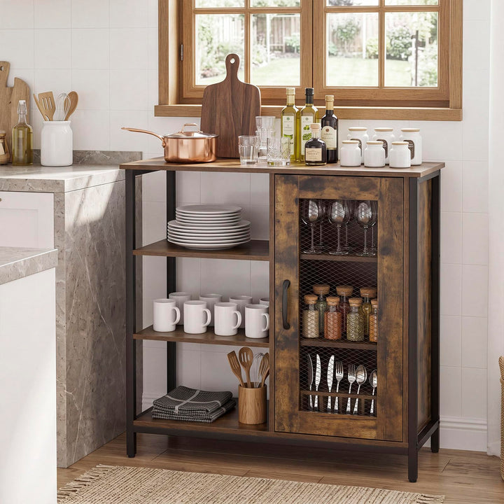 Giantex Industrial Side Cabinet with Metal Mesh Door and 3 Open Shelves