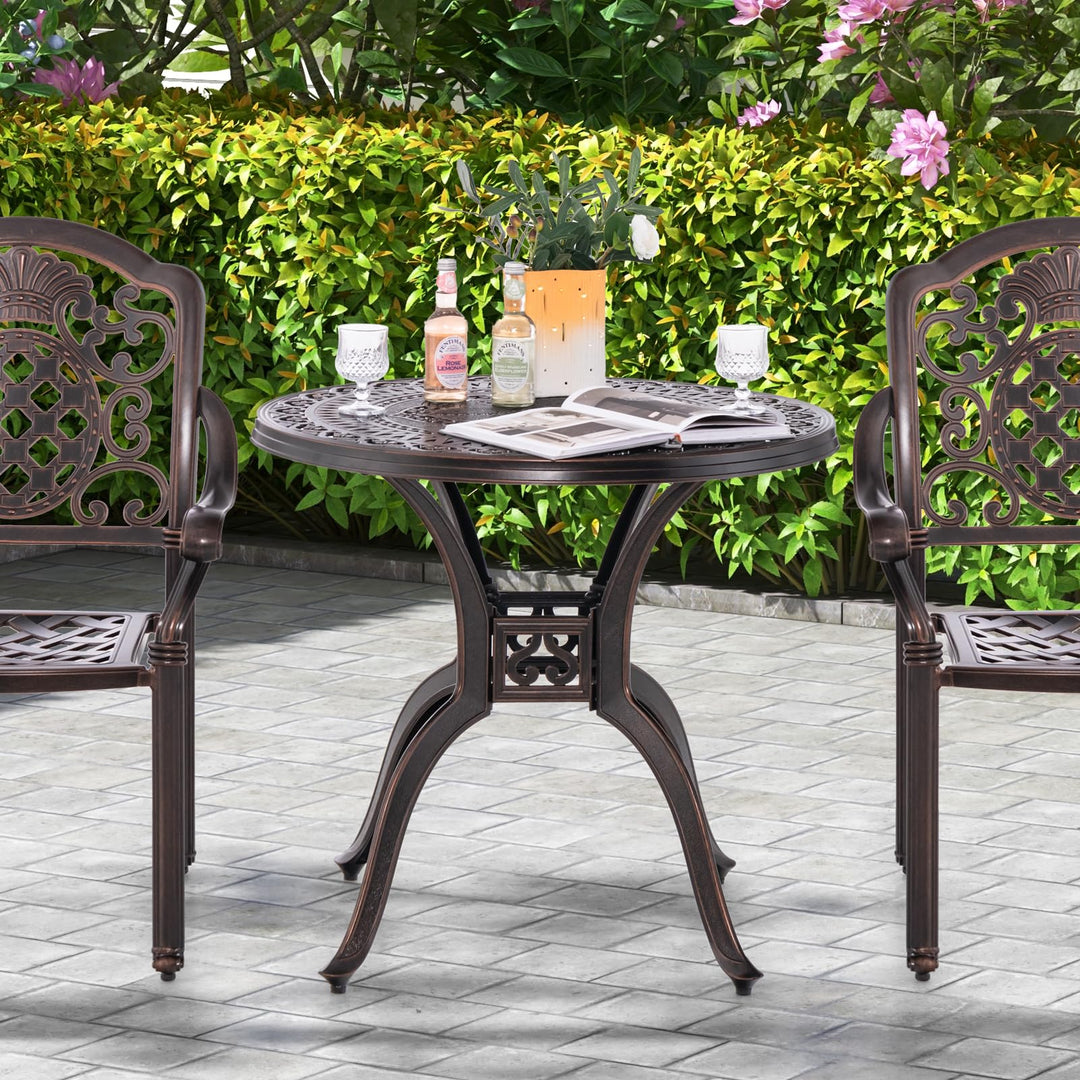 Giantex 31.5" Patio Bistro Table, Cast Aluminum Table Side Table with 2" Umbrella Hole &amp; Adjustable Footpads