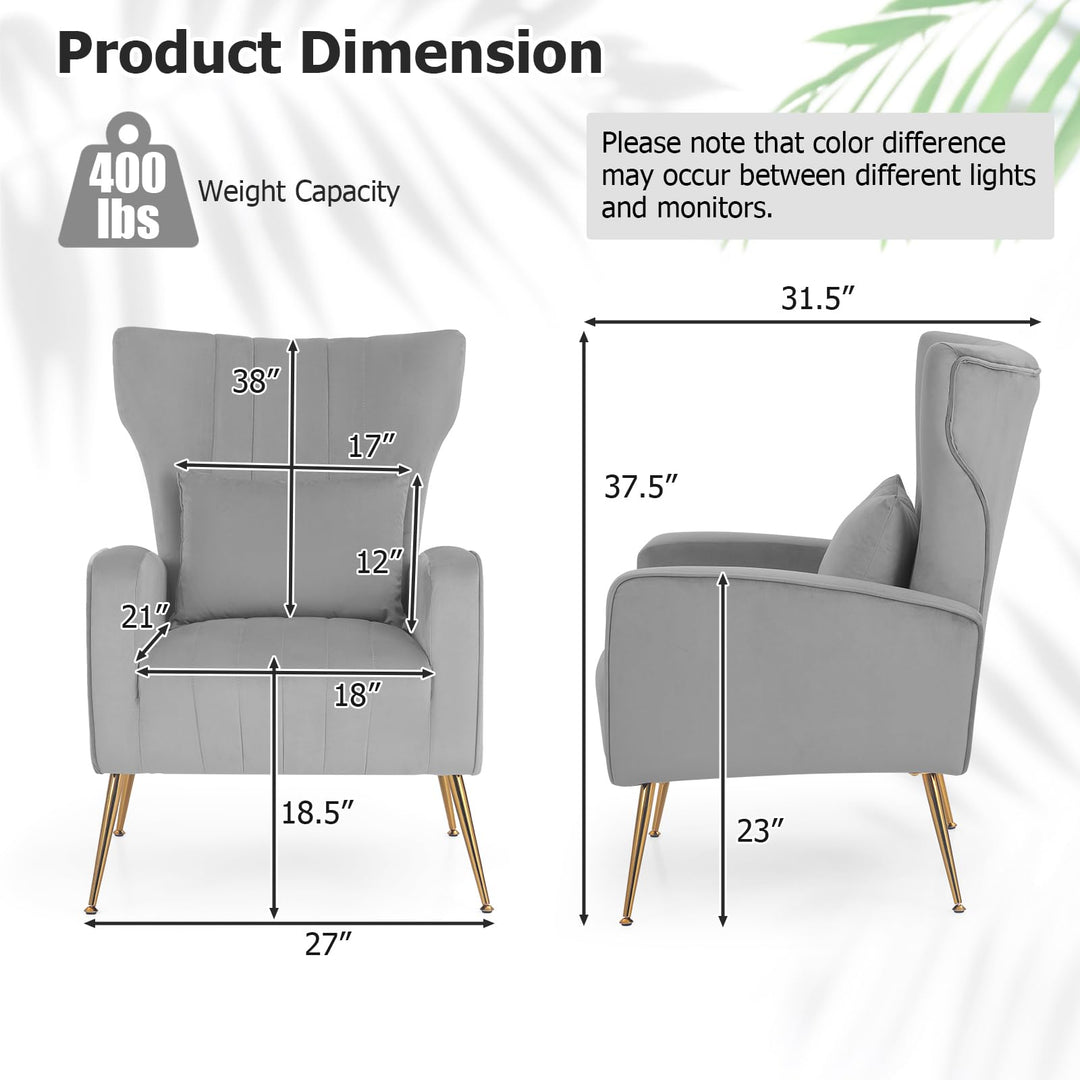 Giantex Velvet Accent Chair with Lumbar Pillow