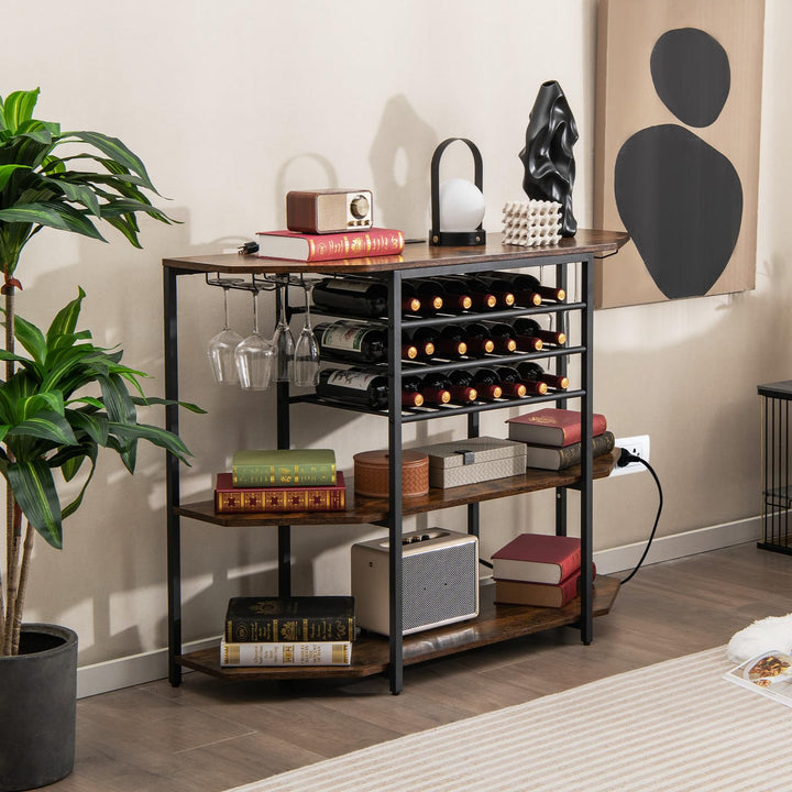 Giantex Wine Bar Cabinet with Power Outlet, Mini Coffee Bar Stand Table with 21 Bottle Wine Rack &amp; Glass Holders