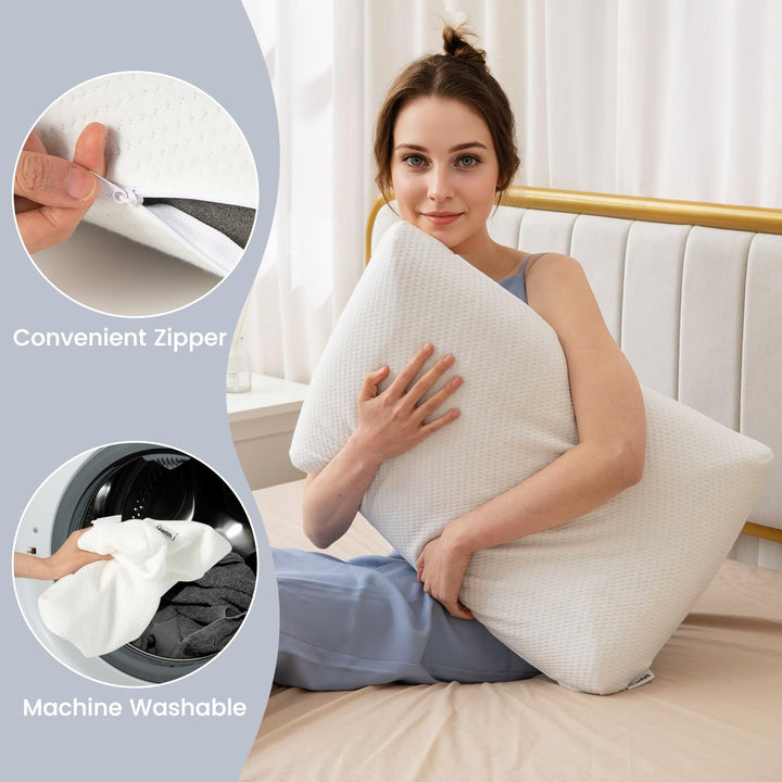 Giantex Charcoal Memory Foam Pillow 2 Pack, 3D Cutting Ventilated Pillows with Washable Cover, Back &amp; Side Sleeper Pillows