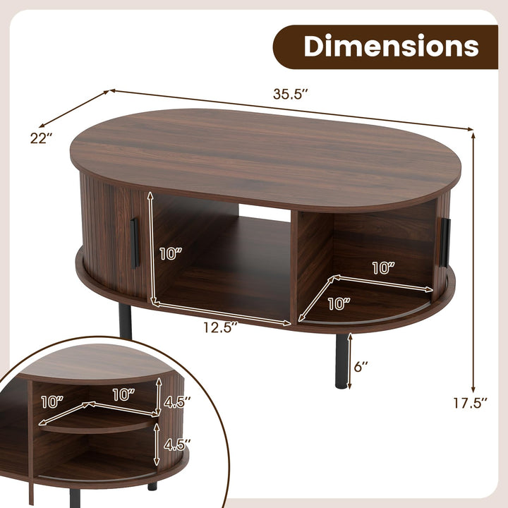 Giantex Mid Century Modern Living Room Table with Sliding Tambour Doors