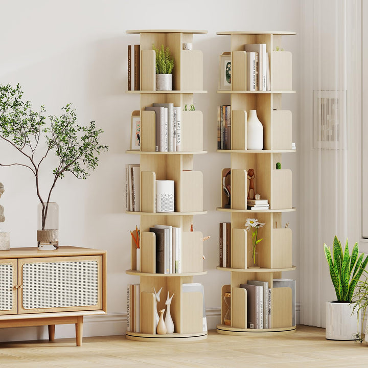 Giantex 5-Tier Rotating Bookshelf 360° Display Rack w/Dividers &amp; Anti-Falling Baffles