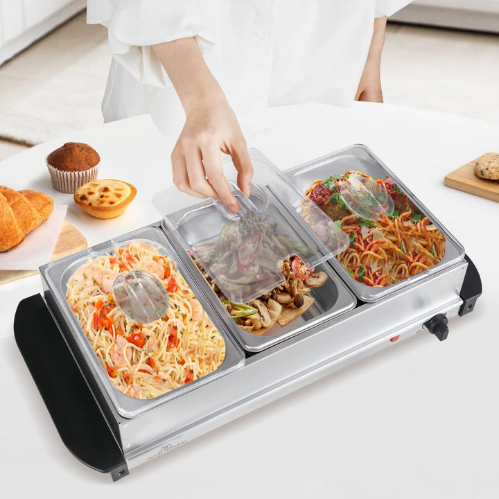 Giantex Electric Buffet Server &amp; Warming Tray 3 Stainless Steel Pans with Lids